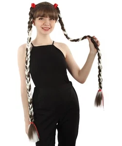 Adult Women's Light Brown Wigs with Two Long Braided Pigtails HW-7105 - Picture 1 of 8