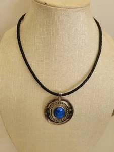 Premier Designs Scottsdale SW Style Blue Oval Necklace 19" Black Braided Cord - Picture 1 of 6