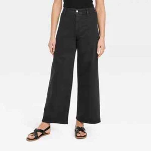 Women's High-Rise Sailor Wide Leg Ankle Jeans - Universal Thread Black Size 4 - Picture 1 of 13