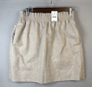 J.Crew minigonna donna taglia 4 vita elasticizzata misto lino beige scintillante nuova con etichetta $70 - Foto 1 di 11