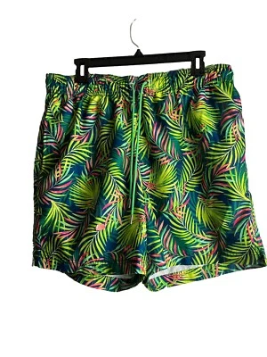 Lands End Swim Trunks Hawaiian Tropical Multicolor Leaf Print Mesh Lining  LG - Image 1 of 4
