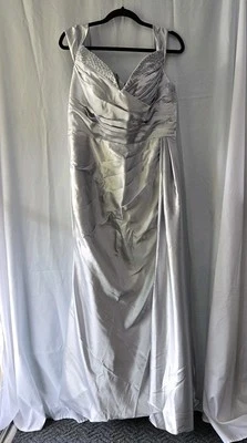 Silver Formal Long Gown Embellished Pleated With Sash Lace-Up Back High Slit - Image 1 of 4