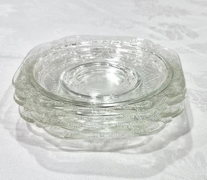Antik Vintage Federal Depression Madrid Glas klar quadratisch Untertasse 5,75" 4er Set - Bild 1 von 7