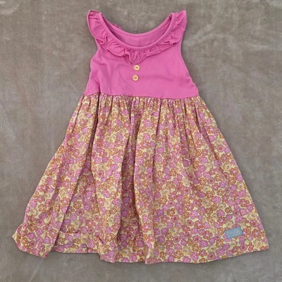 Vestido Eleanor Rose Niñas Rosa Floral Sin Mangas Volantes Botones Talla 6/7 Foto 1 de 4