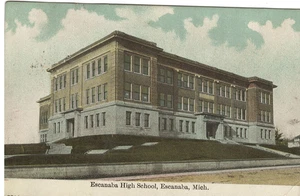 High School Escanaba, MI antike farbige Postkarte #1399 - Bild 1 von 2