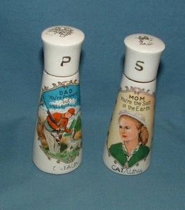 VINTAGE MOM / DAD POTTERY SALT & PEPPER SHAKERS - JAPAN - USED - Picture 1 of 3