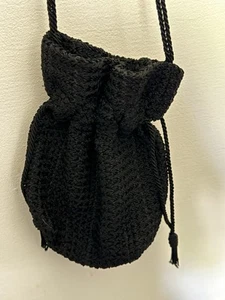 Borsa a mano vintage Donna Karen tote bag secchiello tessuto nero sera anni 90 - Foto 1 di 8
