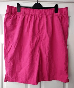 YOURS PLUS SIZE 22/24 HOT PINK CROP CAPRI TROUSERS PULL-ON PANTS 100% COTTON - Picture 1 of 10