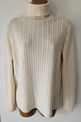 Suéter Lord & Taylor Vintage Tejido con Cable Lana Mezcla de Cachemira Cuello Alto Marfil Foto 1 de 4