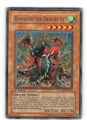 Yugioh BEWAFFNETER DRACHE LV5 , sod-de014 Rare deutsch Excellent 1. Auflage - Bild 1 von 2