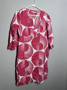 Boden abito tunica donna US 6L lino manica 3/4 rosa forme geometriche nuovo - Foto 1 di 5