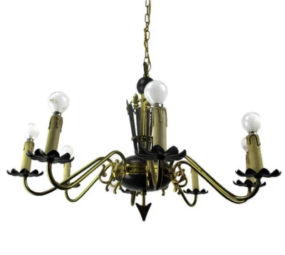 French Wooden Brass 8 Arms Lights Chandelier French Empire Fleur de Lis Rare HTF - Image 1 of 4