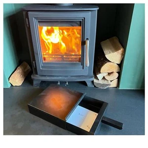 Schwarz pulverbeschichtet FIRESIDE METALL QUADRATISCH ASCHEPFANNE TRÄGER BOX UND SCHAUFEL SET - Bild 1 von 9