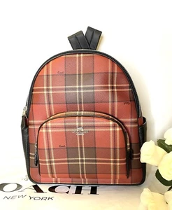 NWT Coach CC145 Women's Court Backpack With Tartan Plaid Print Red Black Multi - Picture 1 of 9
