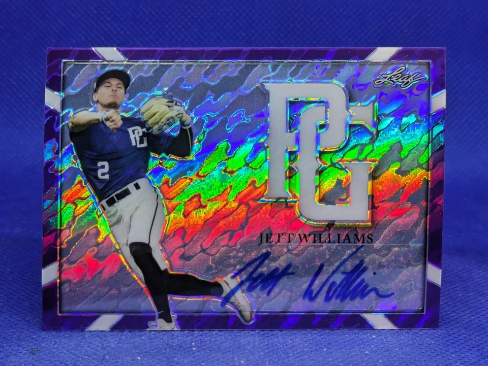 2021 Jett Williams Leaf Perfect Game Metal Proof Marble Purple Auto #BA-JW3 1/1 - Image 1 of 3