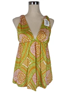 Nieves Lavi Seychelles Green/Ochre Mollusca Print Silk Top - XS / S - Picture 1 of 9