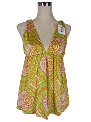 "Nieves Lavi ""Seychelles"" verde/ocre estampado molusco top de seda - XS/S - Precio de venta sugerido por el fabricante 110 £ Foto 1 de 4