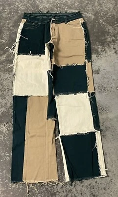 Pantalones de mezclilla para hombre vintage hippie groovy retazos verde beige adulto talla MEDIANA 26x30 Foto 1 de 4