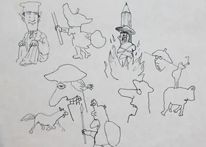 Original Abstract surrealist ink drawing caricature figures - Picture 1 of 9