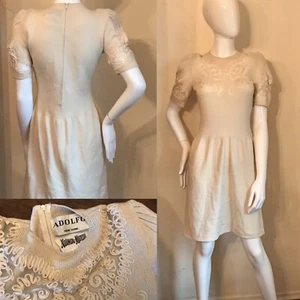 Vintage 70er Jahre Adolfo Winter weißes Santana Strickkleid S-M - Bild 1 von 12