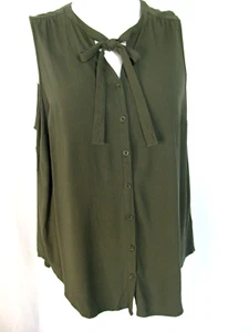 Torrid Damen 1X ärmellose Bluse mit Knopfleiste olivgrün Krawatte Ausschnitt Karriere Oberteil - Bild 1 von 11