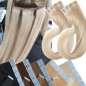 60pcs=150g Tape In Real Thick Human Hair Extensions Tape On Skin Wefts FULL HEAD - Picture 1 of 33