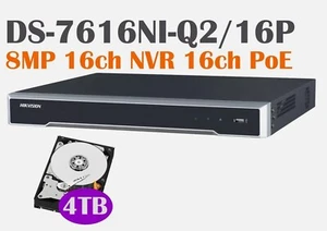 Hikvision DS-7616NI-Q2/16P 8MP 16CH NVR 16 CH PoE H.265+ 4K HDMI con disco rigido 4 TB - Foto 1 di 3