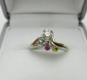 Vintage Diamond Ring Set with 3-Gemstones Guard Band in 14k White gold size 6.25 - Picture 1 of 9