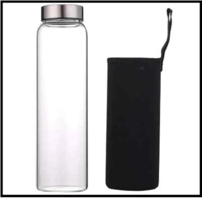 Botella de agua de vidrio de 32 oz de borosilicato alto con tapa a prueba de fugas con funda de neopreno Foto 1 de 4