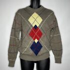 Vintage 70s Bruce Jenner Sports In Motion Taupe Brown Argyle Sweater Size M