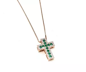 Collarino crocetta tridimensionale zirconi verde smeraldo e bianchi regolabile - Foto 1 di 8