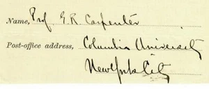 RAR! "Columbia University Library" George Rice Carpenter handsigniert 2x5 Karte - Bild 1 von 1