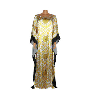 African Women Maxi Dress Dubai Abaya Moroccan Kaftan Satin Gown Farasha Jilbab