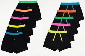 Hipsters Boxers 5 Pairs Trunks Shorts 100% Cotton Black Neon Waistband Age 4-16 - Picture 1 of 5