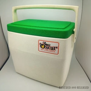 1978 Oscar By Coleman Vintage 16 Qt Cooler 5274 White Green Can Holder Lid USA - Picture 1 of 12