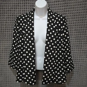 Polka Dot Black Open Blazer Sz10 EvanPicone 3/4Sleeve Career Corp Boho Chic Spot - Picture 1 of 16