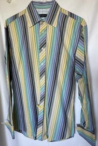 TED BAKER LONDON Men's 15 34/35 100% Cotton, Striped Button Front, French Cuffs - Picture 1 of 17