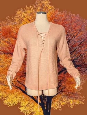 CHARLOTTE RUSSE персиковый оранжевый вязаный свитер шнурует вверх спереди пуловер женщин средний - Изображение 1 из 4