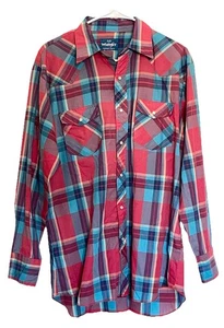 Camisa Wrangler Western Para Hombres 16-16.5 Cuadros A Presión Perla Rojo Azul Envejecido - Imagen 1 de 9