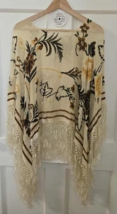 Vintage Ausbrenner Samt Blumen Schal Schal Creme Fransen Halstuch Boho 48” x 22” - Bild 1 von 9