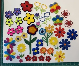 VINTAGE Retro patches LOT OF 40 FLOWERS GARDEN TULIPS Neon Rainbow - Picture 1 of 7