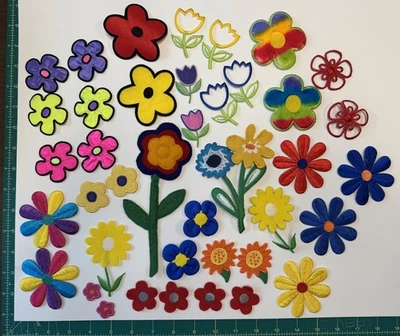 VINTAGE Retro patches LOT OF 40 FLOWERS GARDEN TULIPS Neon Rainbow  - Image 1 of 4