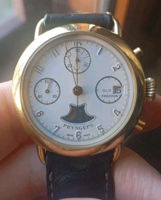 Orologio da Polso Crono Pryngeps Old Fashion Carica Manuale Fasi Lunari Anni 90" - Imagen 1 de 4