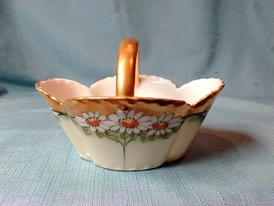  1909 Haviland Limoges handbemalter Porzellankorb - signiert / schweres Gold - 5x3" - Bild 1 von 4