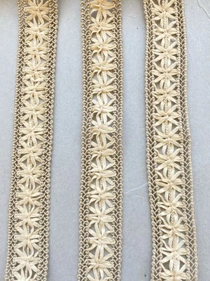 2 Yds Beige & Khaki Eyelet Satin Ribbon Trim for Sewing/Craft/Bridal/1.25" Wide - Image 1 of 4