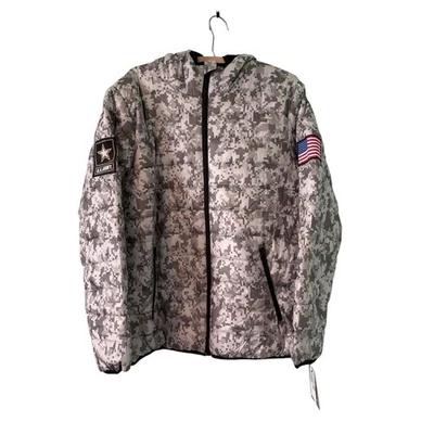 US ARMY Hombres Talla XL Camuflaje Puffer Chaqueta Cremallera Completa Con Capucha Cremallera Bolsillos Foto 1 de 4