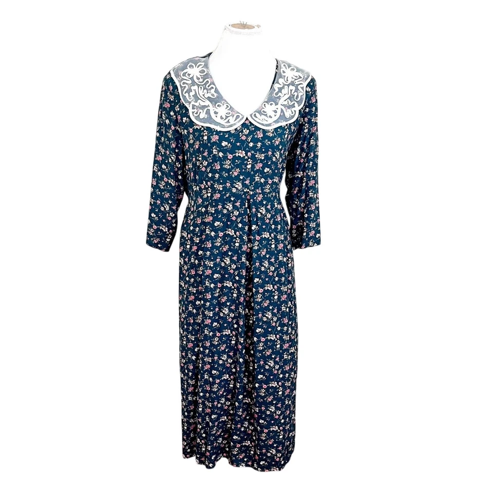 Vestido Vintage Cottagecore Pradera Talla 20W Verde Floral Encaje Campesino Campesino  Foto 1 de 4