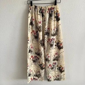 AMERICAN VINTAGE 90s Beige Floral High Rise Wide Leg Relaxed Pants Womens S-M - Picture 1 of 6