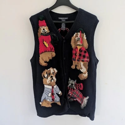 Vintage Eagle’s Eye Novelty 90s Navy Blue Button Down Sweater Vest Size L - Image 1 of 4