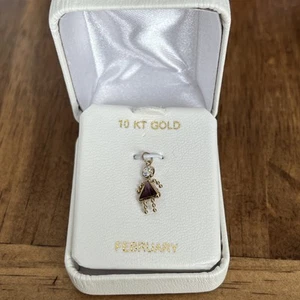 10K Gold February Birthstone Simulated Amethyst Baby Girl Charm - Picture 1 of 8